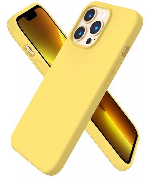 Husa iPhone 12 Pro, Silicon Catifelat cu Interior Microfibra, Galben